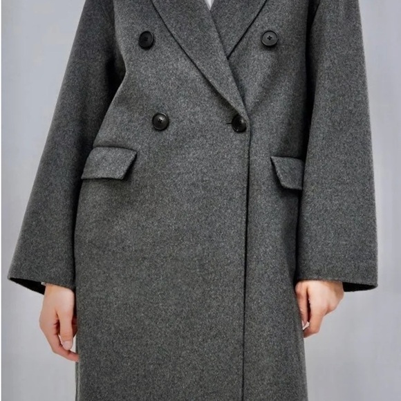 ZARA Women’s Oversized Wool Blend Gray Double Breasted Trench Coat - Picture 2 of 13